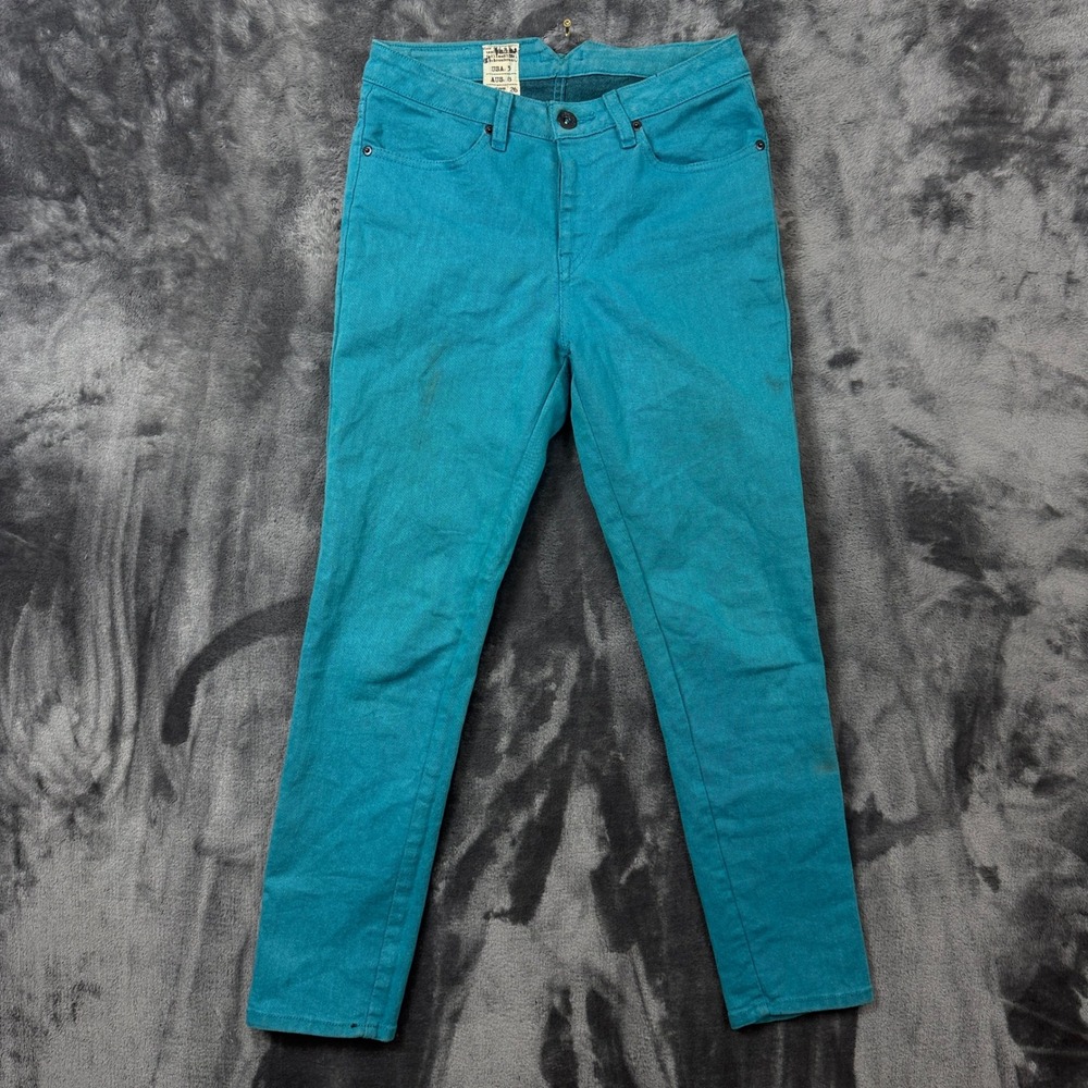 Volcom What The Twill Jeans Womens Size 3 Teal Blue Slim Fit Stretch Pants